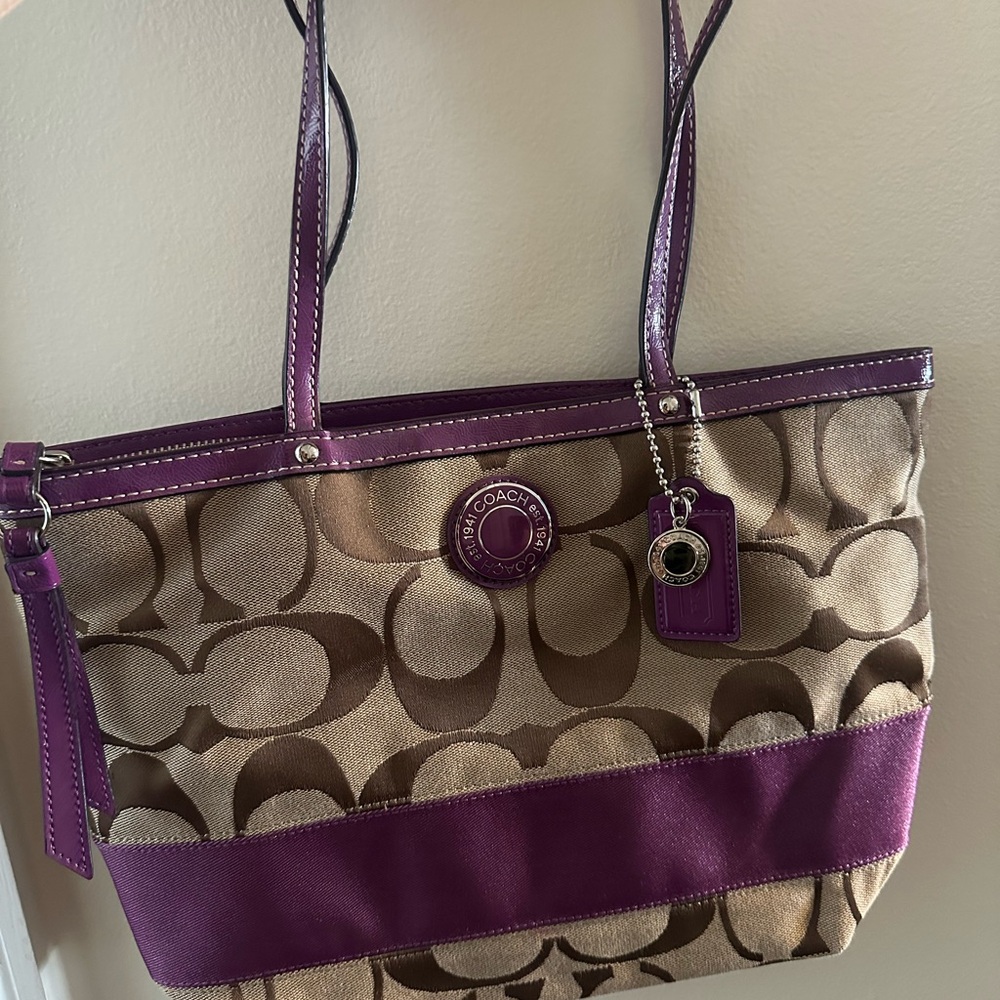 Coach Purple and Beige Signature Tote